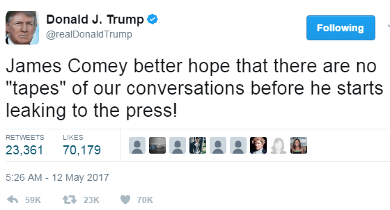Trump - James Comey Taped - 5-12-17