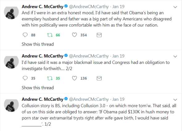 Andrew C. McCarthy on if Obama paid 130K to a porn star - 1-25-18